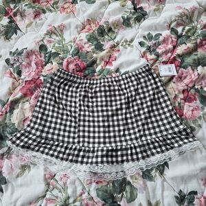 Black Gingham Ruffle Skort Lace Trim XL Coquette Soft Goth